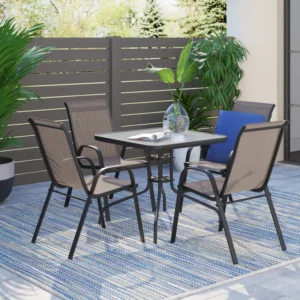Elgin 5-Piece Rippled Glass Outdoor Patio Table Set with 4 Chairs by Flash Furniture