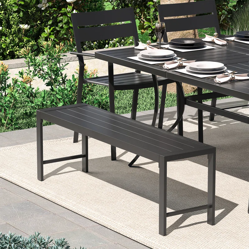 Patio Dining Set with Stackable Metal Chairs and 59" Square Dining Table (Set of 7) - Image 3
