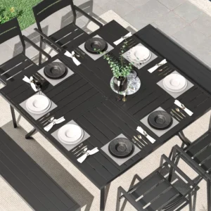 Patio Dining Set with Stackable Metal Chairs and 59" Square Dining Table (Set of 7)