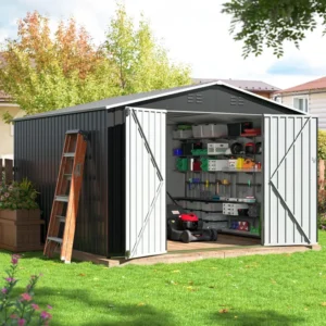 10 ft. W x 10 ft. D Outdoor Metal Storage Shed with Reinforced Steel Frame, Lockable Doors and Vents